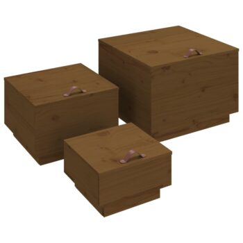 Kutije za pohranu s poklopcima 3 kom boja meda masivna borovina
