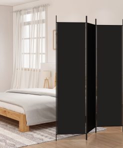 Sobna pregrada s 3 panela crna 150 x 200 cm od tkanine