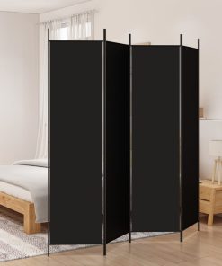 Sobna pregrada s 4 panela crna 200 x 200 cm od tkanine