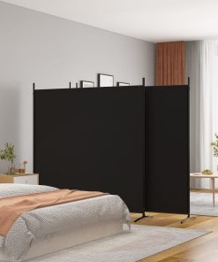 Sobna pregrada s 4 panela crna 698 x 180 cm od tkanine