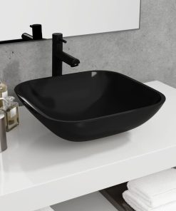 Umivaonik stakleni 42x42x14 cm crni