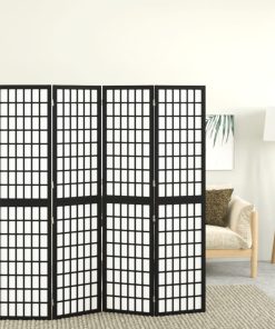 Sklopiva sobna pregrada 4 panela japanski stil 160x170 cm crna