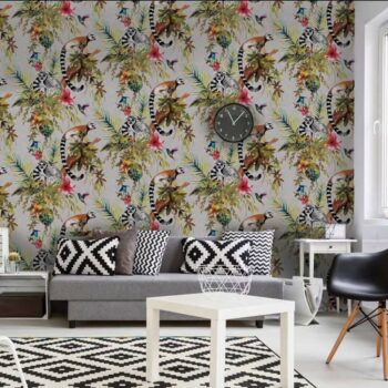 DUTCH WALLCOVERINGS zidna tapeta s uzorkom lemura srebrna