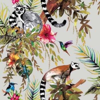 DUTCH WALLCOVERINGS zidna tapeta s uzorkom lemura srebrna