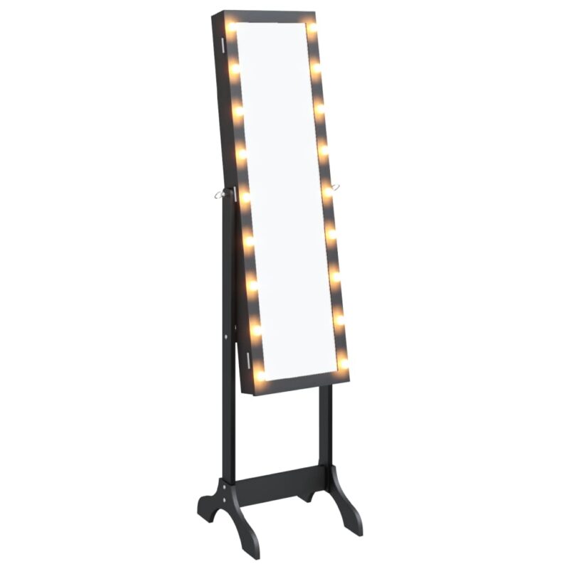 Samostojeće ogledalo s LED svjetlima crno 34 x 37 x 146 cm