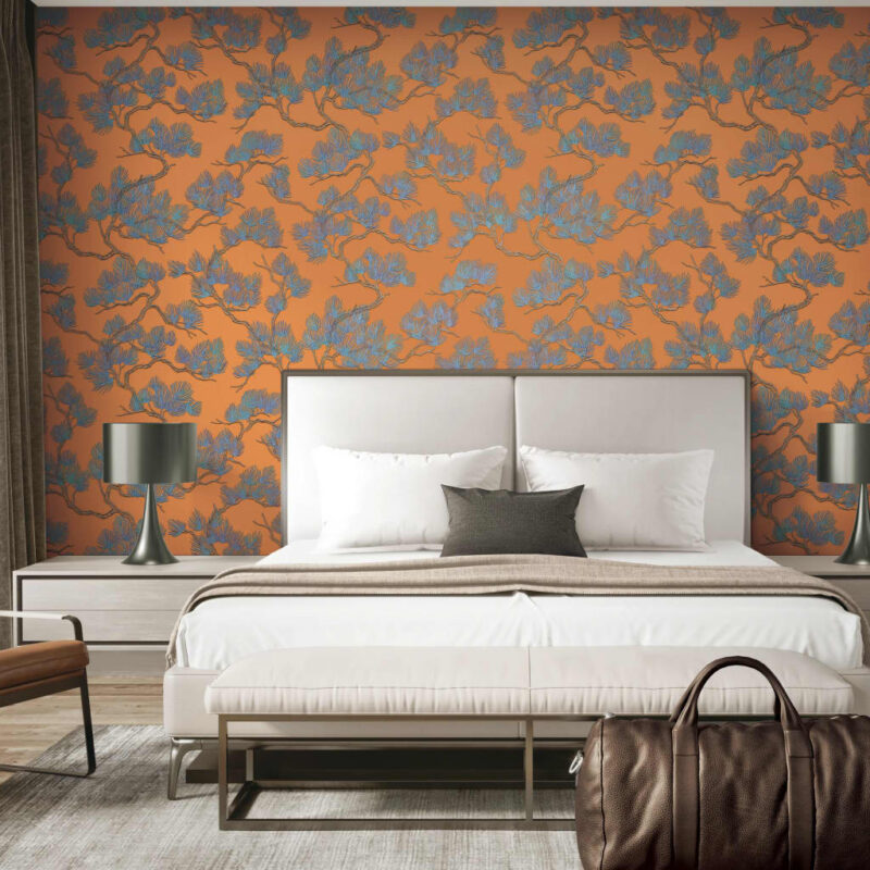 DUTCH WALLCOVERINGS zidna tapeta s uzorkom bora plavo-narančasta