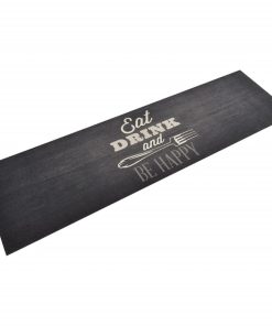 Kuhinjski tepih perivi s natpisom crni 45 x 150 cm baršunasti