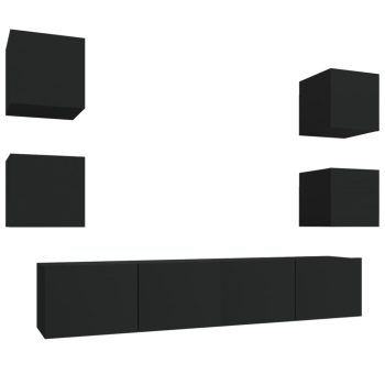 6-dijelni set TV ormarića crni od konstruiranog drva