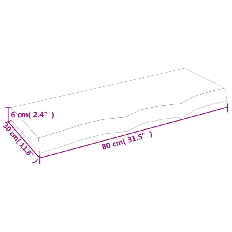 Zidna polica svjetlosmeđa 80 x 30 x 6 cm od obrađene hrastovine - Image 4