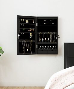 Zidni ormarić za nakit s LED svjetlima crni