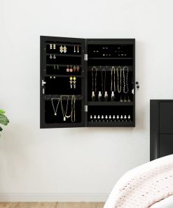 Zidni ormarić za nakit s LED svjetlima crni