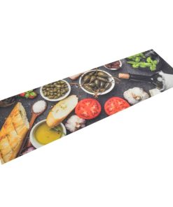 Kuhinjski tepih perivi uzorak vina i hrane 45x150 cm baršunasti