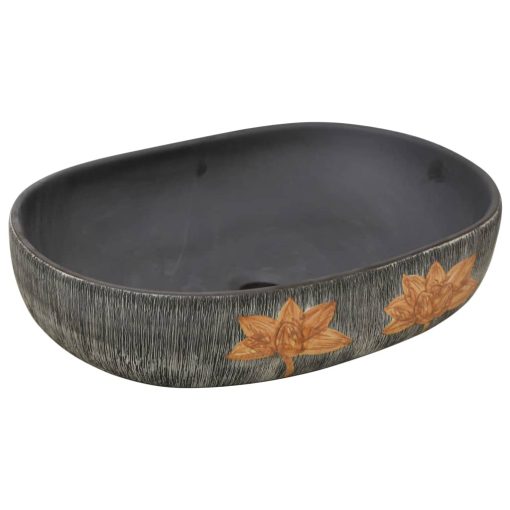Nadgradni umivaonik sivo-crni ovalni 59x40x14 cm keramički