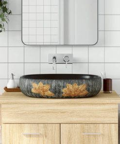 Nadgradni umivaonik sivo-crni ovalni 59x40x14 cm keramički