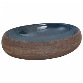 Nadgradni umivaonik smeđe-plavi ovalni 59x40x15 cm keramički
