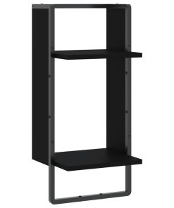 Zidna polica s prečkom crna 30 x 25 x 65 cm