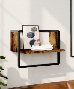 Zidna polica s prečkom dimljena boja hrasta 40x25x30 cm