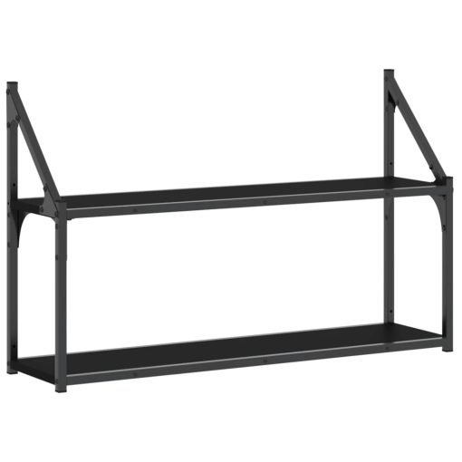 Zidne police s 2 razine crne 80x21x51 cm konstruirano drvo2