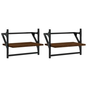 Zidne police s prečkama 2 kom smeđa boja hrasta 40 x 25 x 30 cm