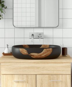 Nadgradni umivaonik crni ovalni 59x40x14 cm keramički