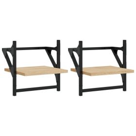 Zidne police s prečkama 2 kom boja hrasta sonome 30x25x30 cm