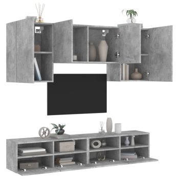 5-dijelni zidni TV elementi svjetlima boja betona drveni