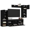 6-dijelni zidni TV elementi s LED svjetlima crni drveni
