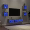7-dijelni zidni TV elementi s LED svjetlima boja betona drveni