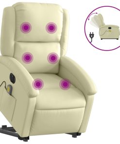 Električni masažni naslonjač na podizanje od prave kože krem
