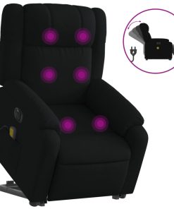 Električni masažni naslonjač na podizanje od tkanine crni