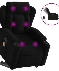 Električni masažni naslonjač na podizanje od tkanine crni