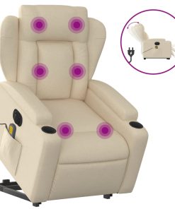 Električni masažni naslonjač na podizanje od tkanine krem