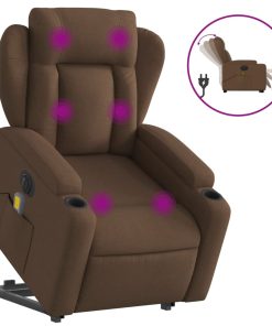 Električni masažni naslonjač na podizanje od tkanine smeđi