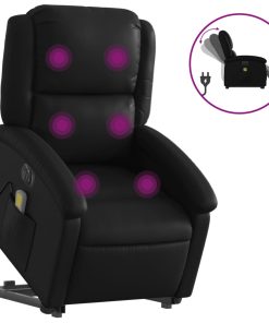 Električni masažni naslonjač na podizanje od umjetne kože crni