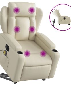 Električni masažni naslonjač na podizanje od umjetne kože krem