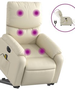 Električni masažni naslonjač na podizanje od umjetne kože krem