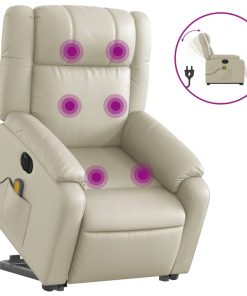 Električni masažni naslonjač na podizanje od umjetne kože krem