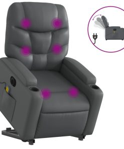 Električni masažni naslonjač na podizanje od umjetne kože siva