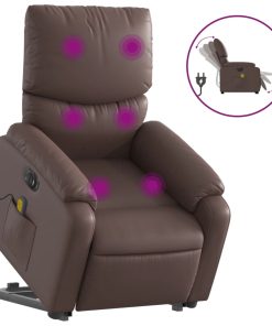 Električni masažni naslonjač na podizanje od umjetne kože smeđi