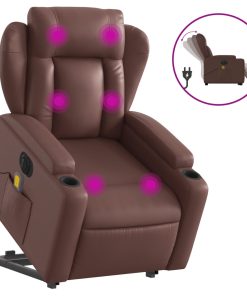 Električni masažni naslonjač na podizanje od umjetne kože smeđi