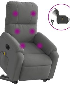 Električni masažni naslonjač na podizanje tamnosivi mikrovlakna