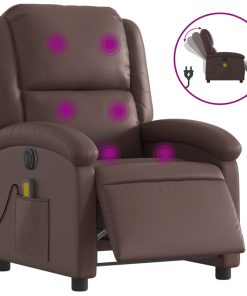 Električni masažni naslonjač od umjetne kože smeđi