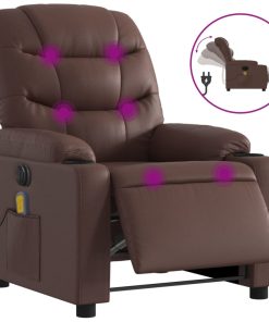 Električni masažni naslonjač od umjetne kože smeđi