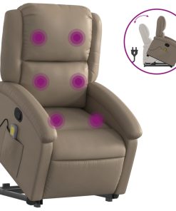 Masažni naslonjač na podizanje od umjetne kože boja cappuccina