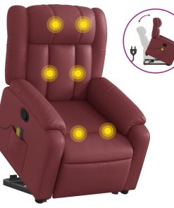 Masažni naslonjač na podizanje od umjetne kože crvena boja vina