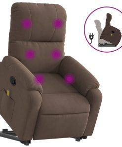 Masažni naslonjač na podizanje smeđi od mikrovlakana