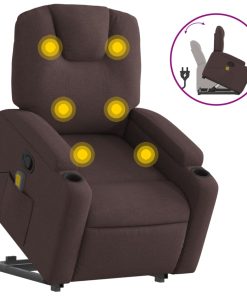 Masažni naslonjač na podizanje tamnosmeđi od tkanine