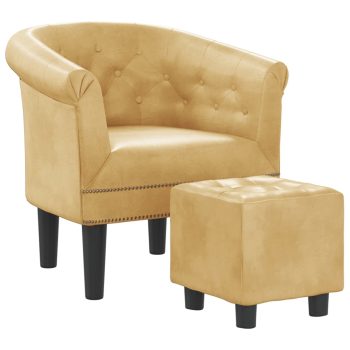 Zaobljena fotelja s osloncem za noge zlatna od umjetne kože