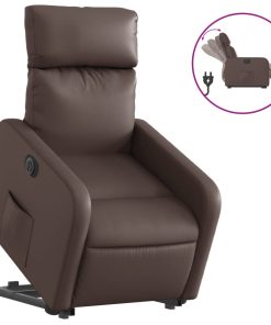 Električna naslonjač na podizanje od umjetne kože smeđi