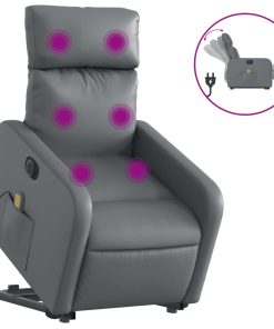 Električni masažni naslonjač na podizanje od umjetne kože siva